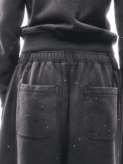 Dark Grey Metal Rivet&Printing Decorative Loose Nine-point Sport Pants-TRINITE Studio-APOC STORE