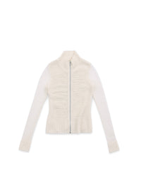 White Embossed Floral Turtleneck Fitted Cashmere Cardigan-TRINITE Studio-APOC STORE