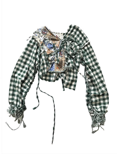 Check Blouse - Green-Polyhedron-APOC STORE