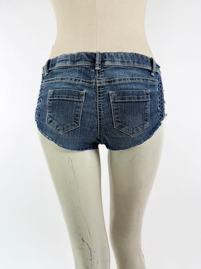 Crocheted Mini Denim Shorts-Lou de Bètoly-APOC STORE