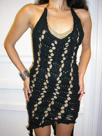 Black and Gold Mesh Knit Dress-SANIA PARVEZ-APOC STORE