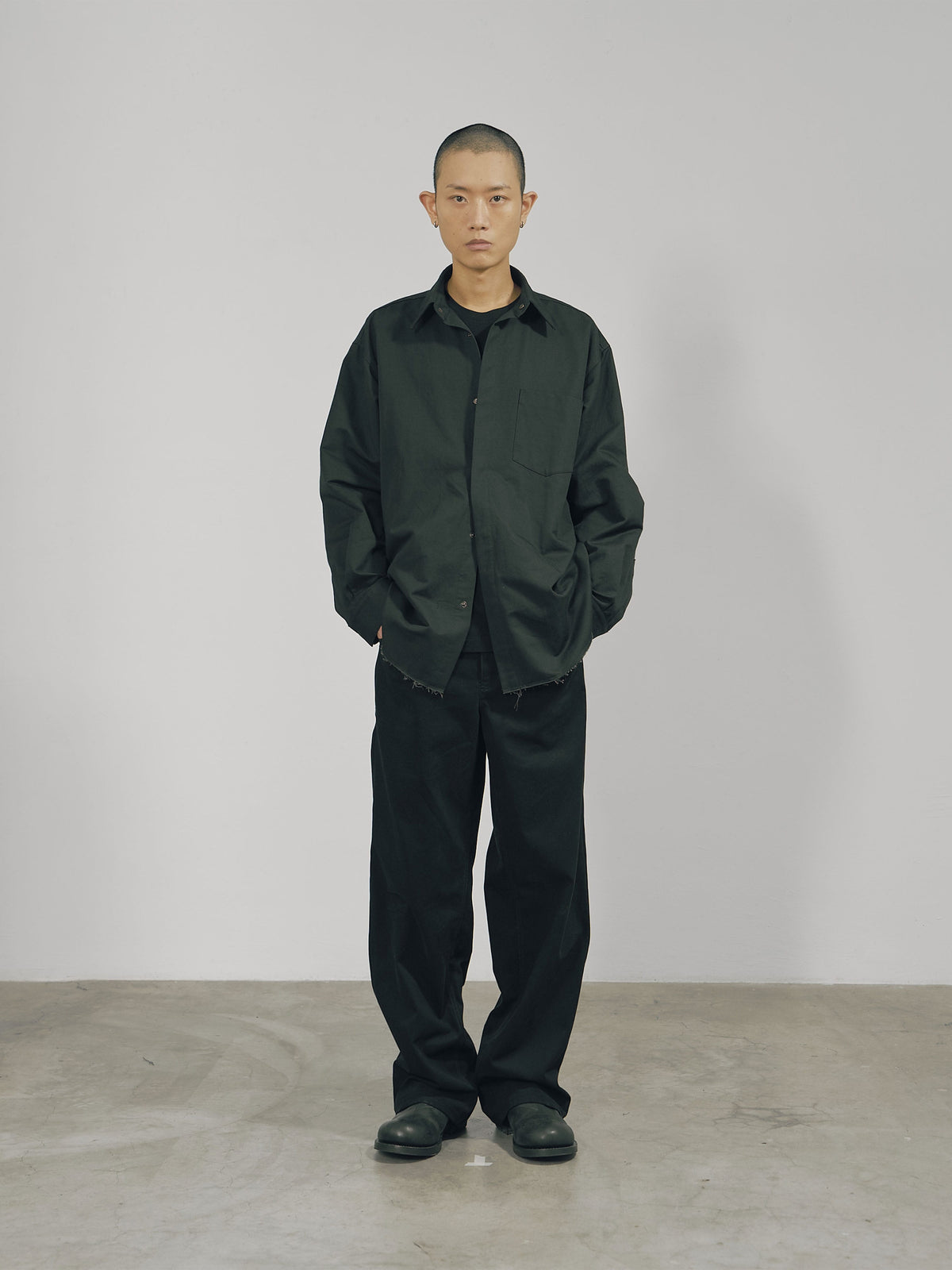 Black Cotton Twill Snap Raw Edge Shirt-arc us arkus-APOC STORE