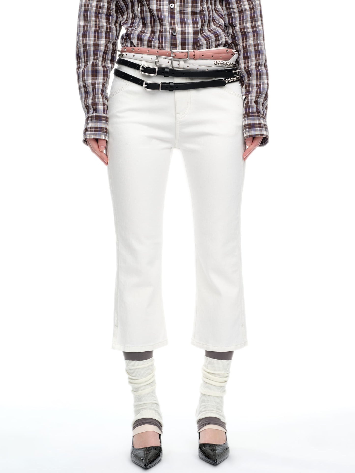 White Stretch Slit Denim-TRINITE Studio-APOC STORE