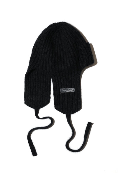 EARFLAP KNIT PATCH HAT BLACK-SAENGIN STUDIOS-APOC STORE