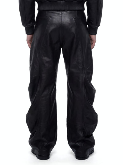 Black Deflated Leather Trousers-harri-APOC STORE