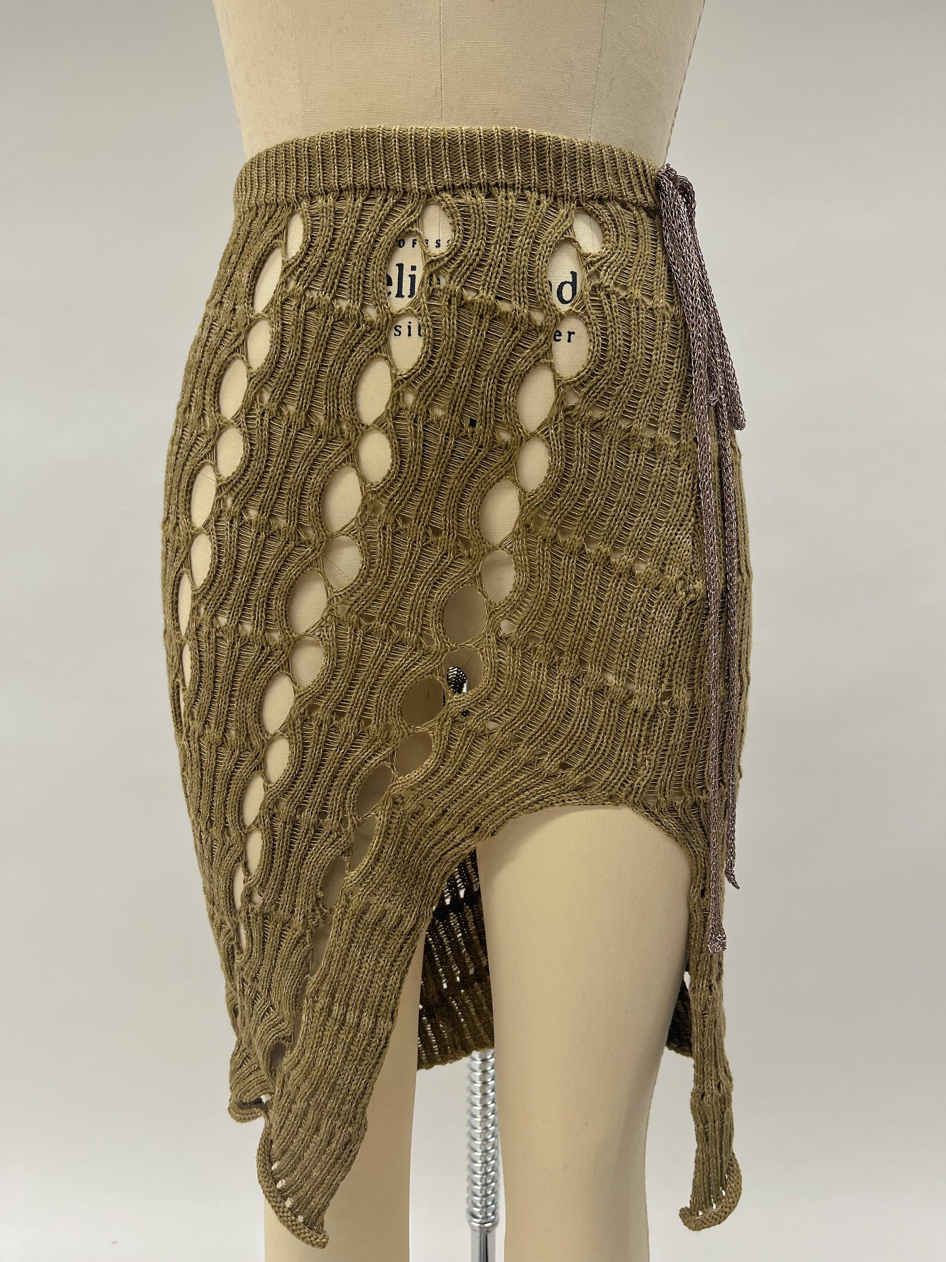 KHAKI MESH KNIT SKIRT-Sania Parvez-APOC STORE