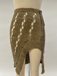 KHAKI MESH KNIT SKIRT-Sania Parvez-APOC STORE