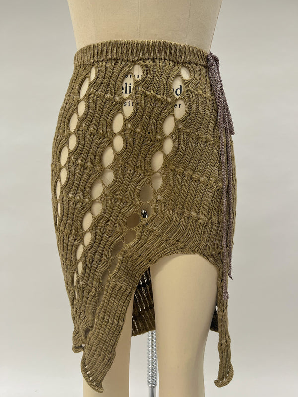 KHAKI MESH KNIT SKIRT-Sania Parvez-APOC STORE
