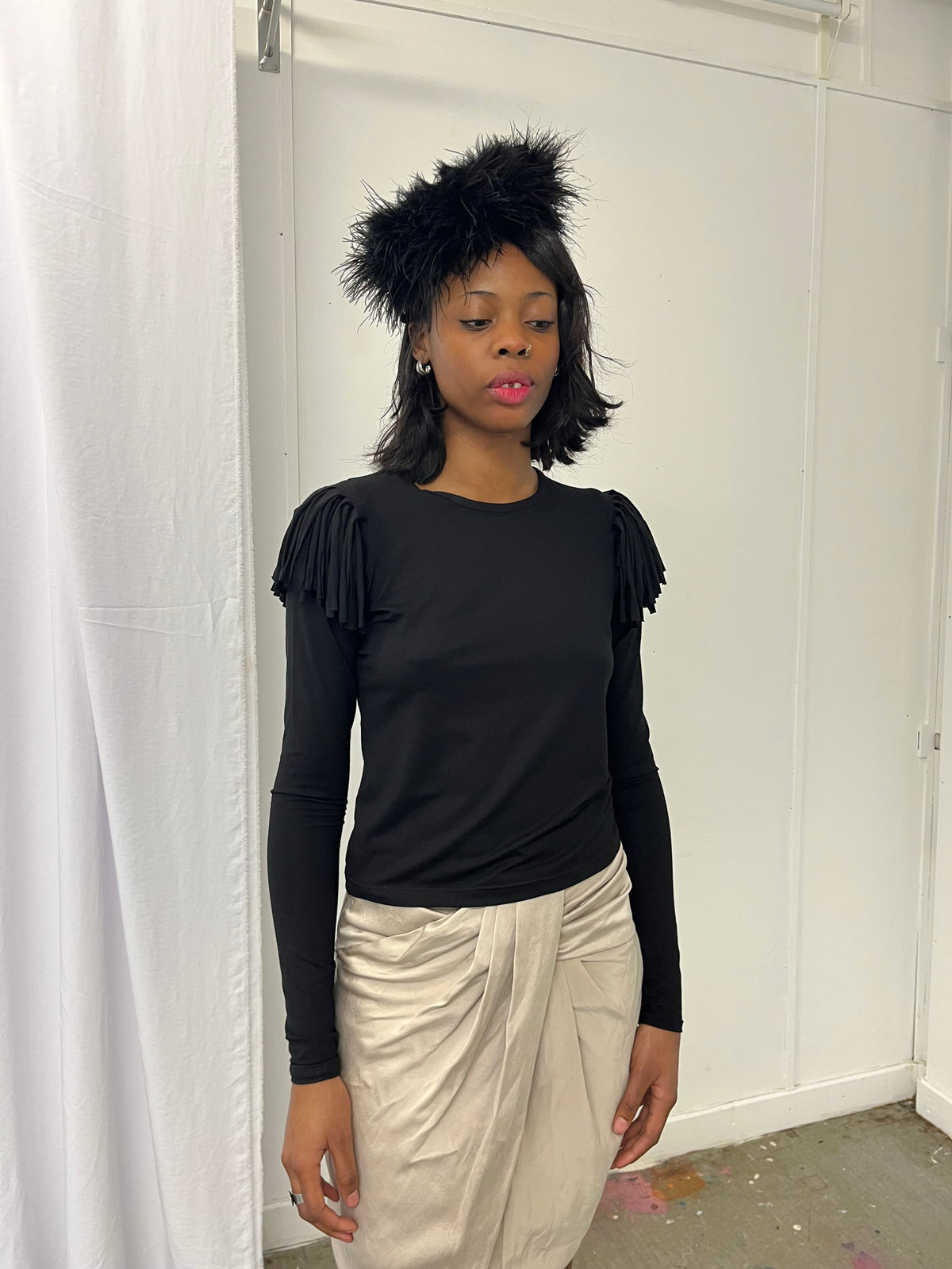 Black Fringe Long Sleeve-Melissa Tida-APOC STORE