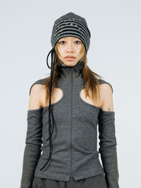 Eyelet stripe beanie black charcoal-Nibgnus-APOC STORE