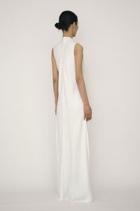 White Satin Mandarin Collar Bias-Cut Dress-arc us arkus-APOC STORE