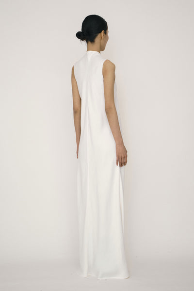 White Satin Mandarin Collar Bias-Cut Dress-arc us arkus-APOC STORE