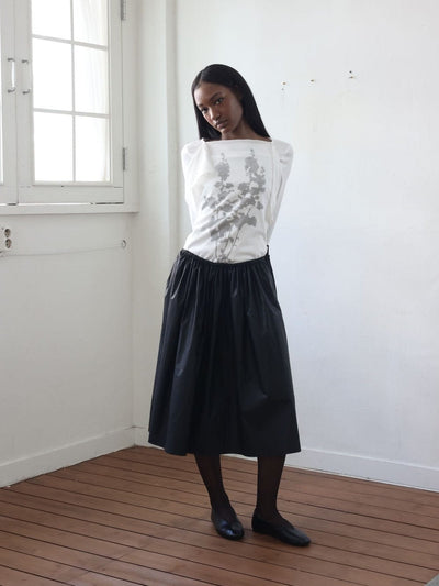 Coated Cotton Gathered Skirt -Black-Julye Han-APOC STORE