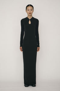 Black Skinny Long-Sleeve Mandarin Collar Maxi Dress – APOC STORE