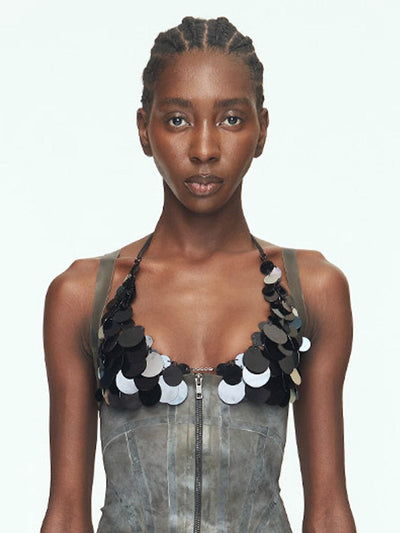 Aluminum Disc Bikini Top - BLACK-JALACONDA-APOC STORE