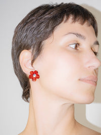 Flowered Stud Earrings Red-Clara Schweers-APOC STORE
