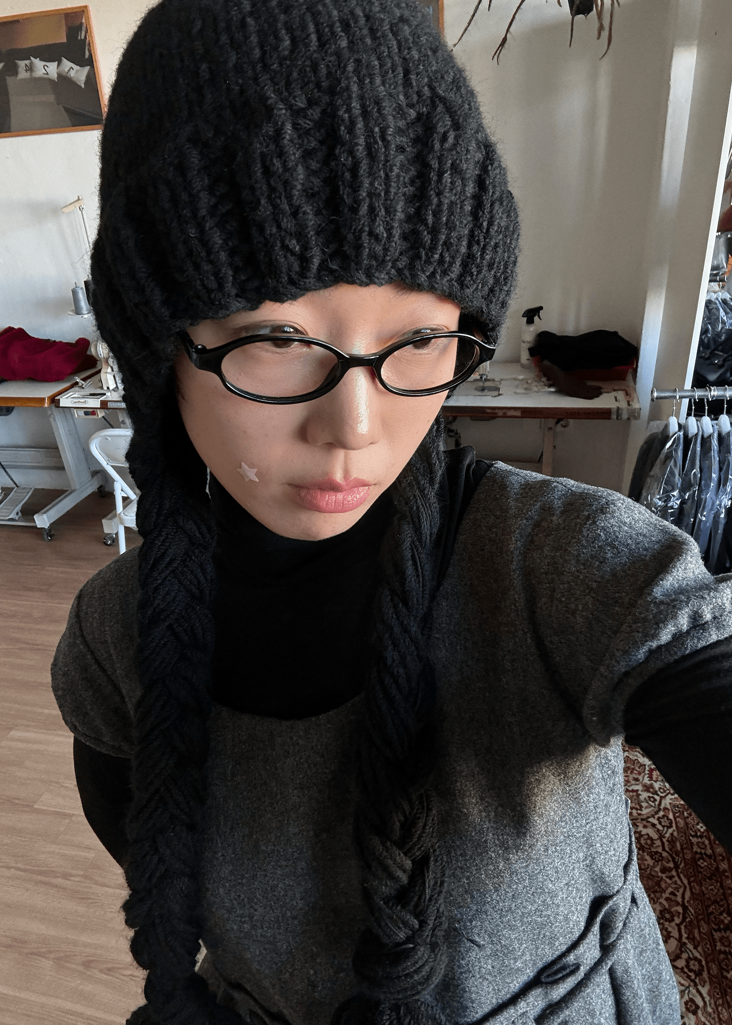 BRAIDED KNIT BEANIE - BLACK-SAENGIN STUDIOS-APOC STORE