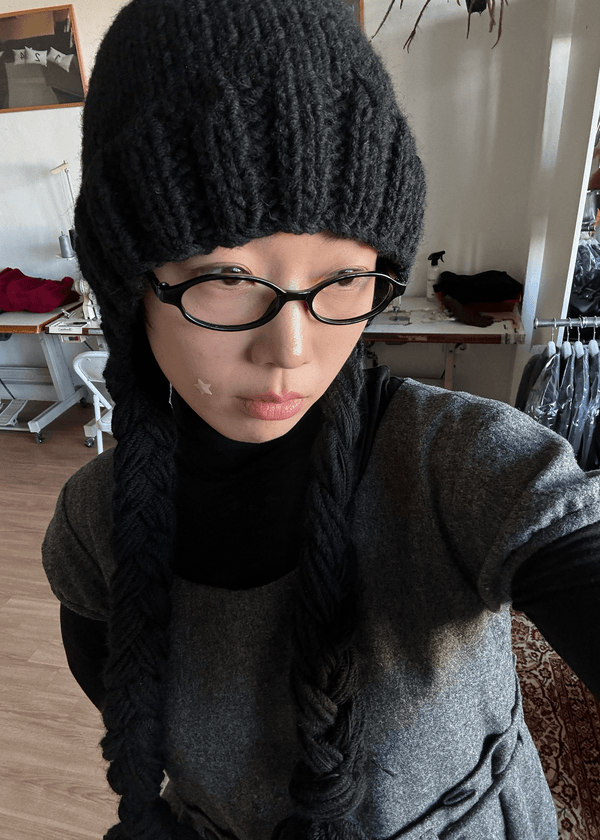 BRAIDED KNIT BEANIE - BLACK-SAENGIN STUDIOS-APOC STORE