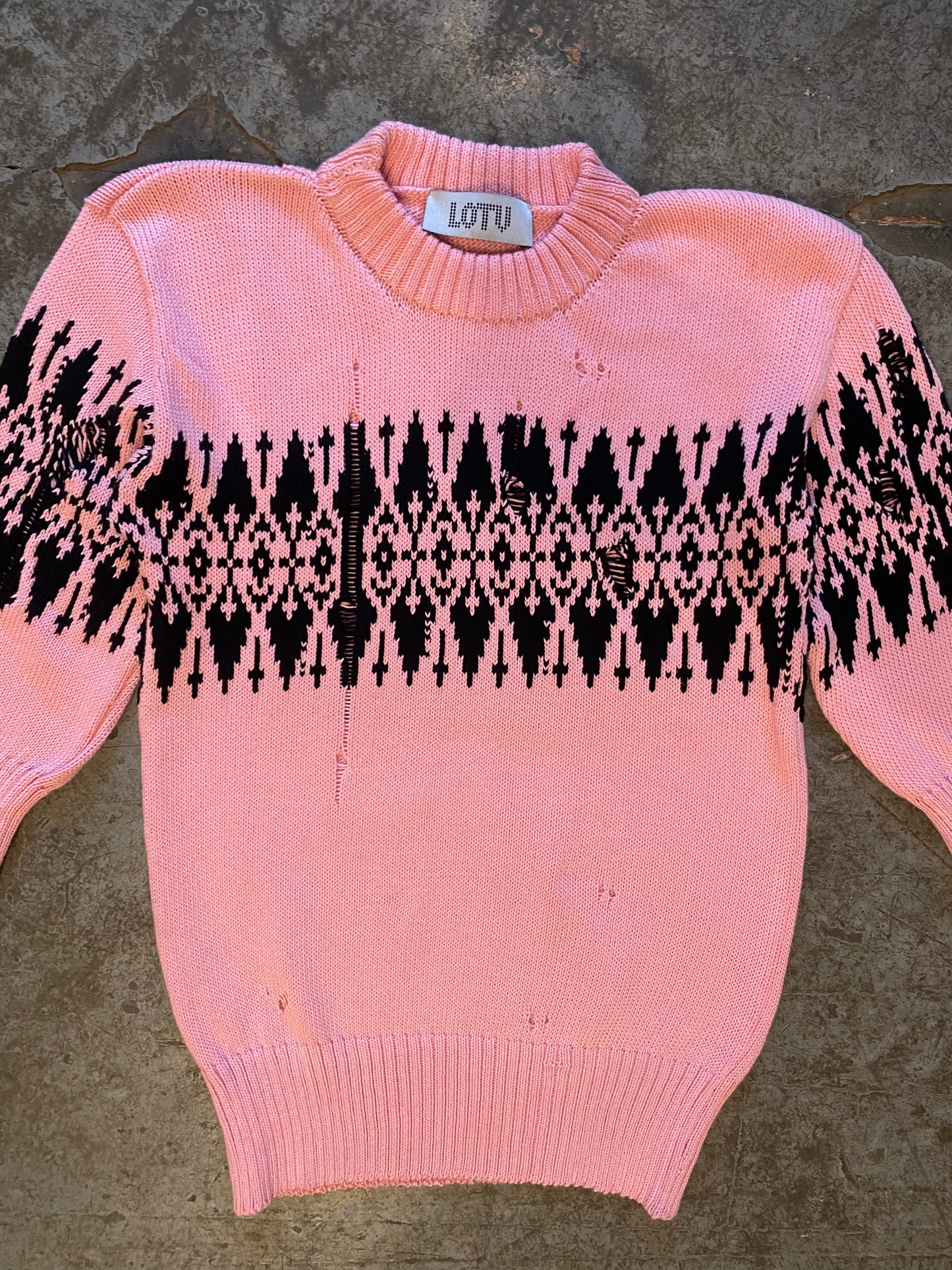 Distressed Fairisle 3/4 sleeve jumper-Lilies of the Valley-APOC STORE