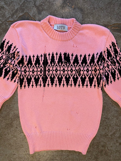 Distressed Fairisle 3/4 sleeve jumper-Lilies of the Valley-APOC STORE