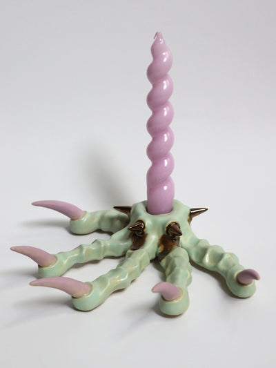 Mint green Paw Candlestick with Spikes-Naomi Gilon-APOC STORE