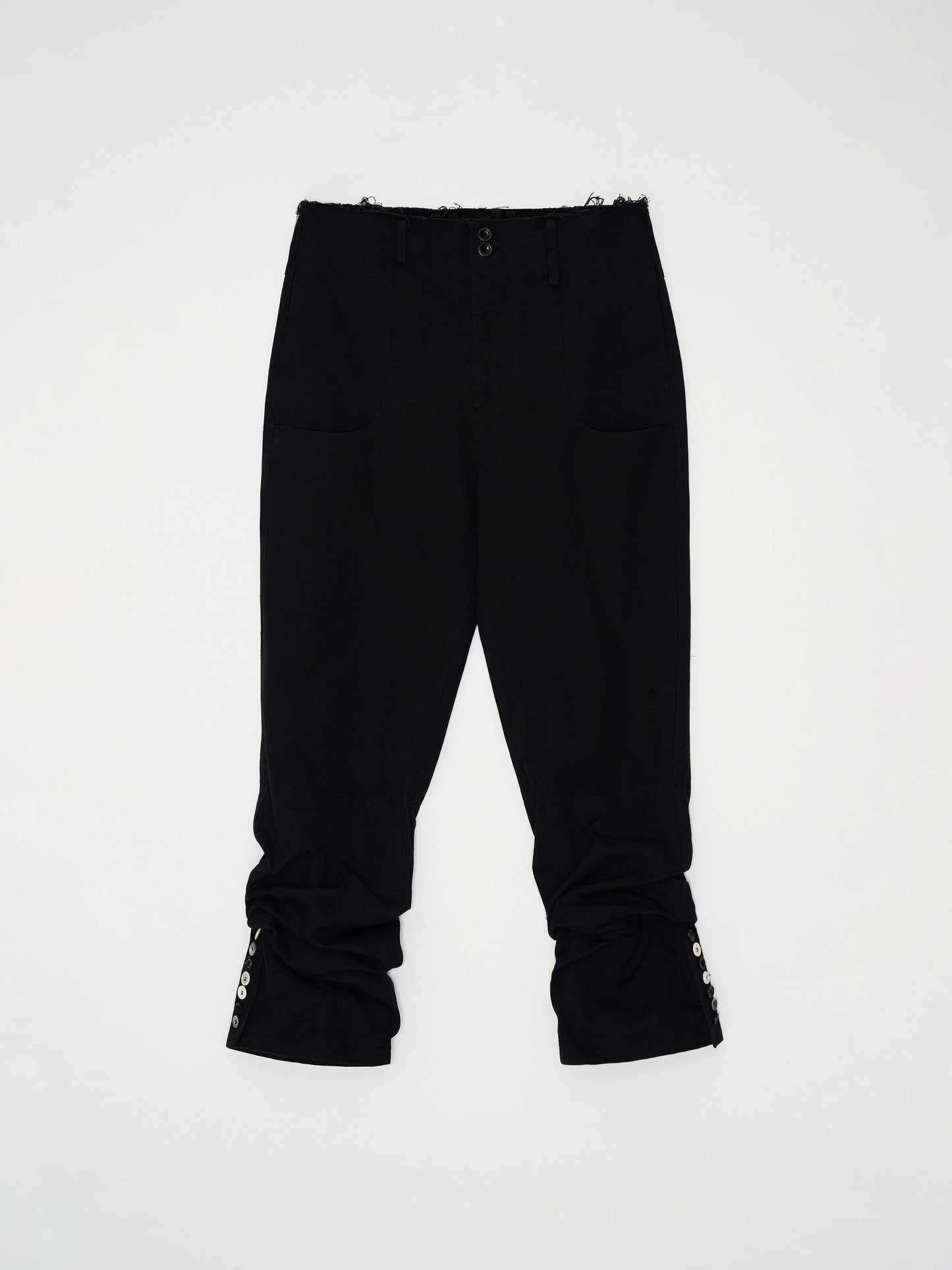 Glitched Hem Cotton Pants 001 _ Black-Taekh-APOC STORE