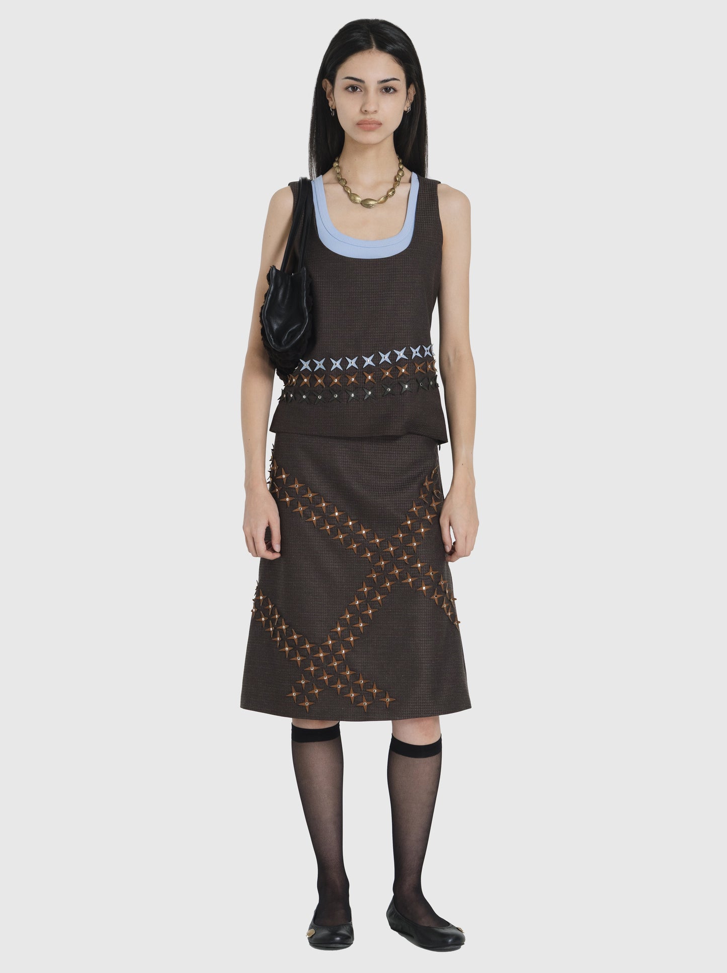 Skirt Midi with Stars Brown-Nensi Avetisian-APOC STORE