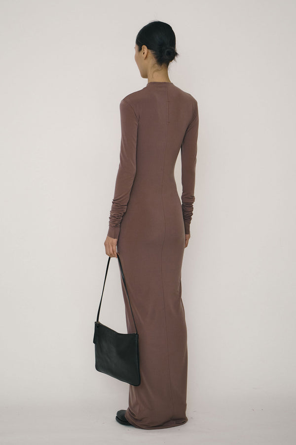 Khaki Skinny Long-Sleeve Mandarin Collar Maxi Dress-arc us arkus-APOC STORE