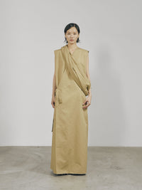 Khaki Cotton Wrap Sleeveless Dress-arc us arkus-APOC STORE