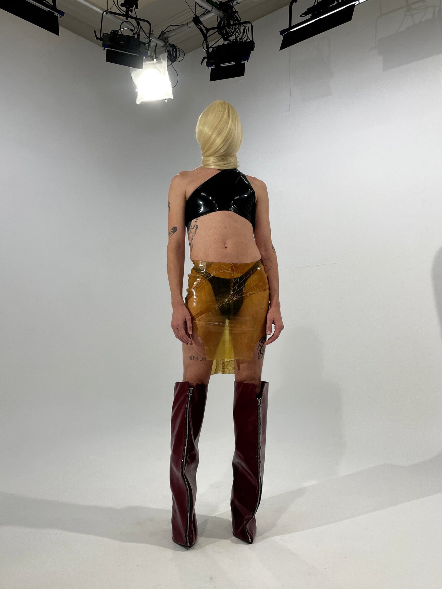 Fishnet Latex Skirt-Alectra Rothschild / Masculina-APOC STORE