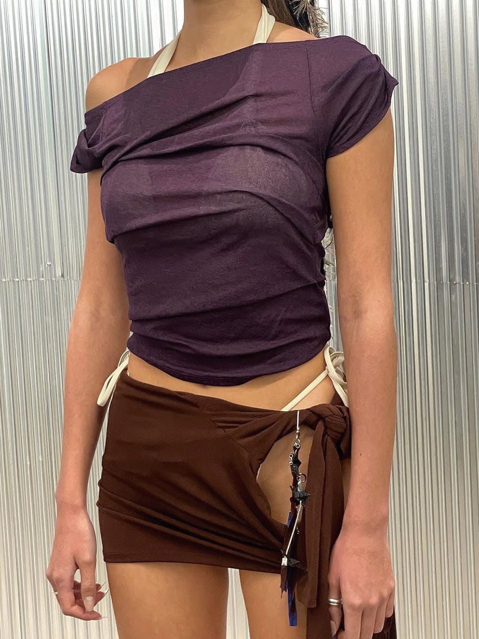 draping off-shoulder top purple-Lalameemee-APOC STORE