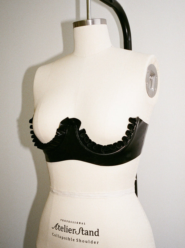 Frill Cup Bra Black-Soft Skin Latex-APOC STORE