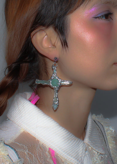 Green Stained Glass Earrings-Emma Pryde-APOC STORE