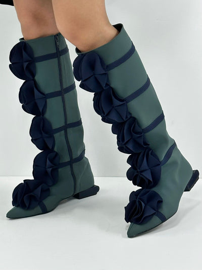 Teal Green Guko Knee High Neoprene Boots-Sun Woo-APOC STORE