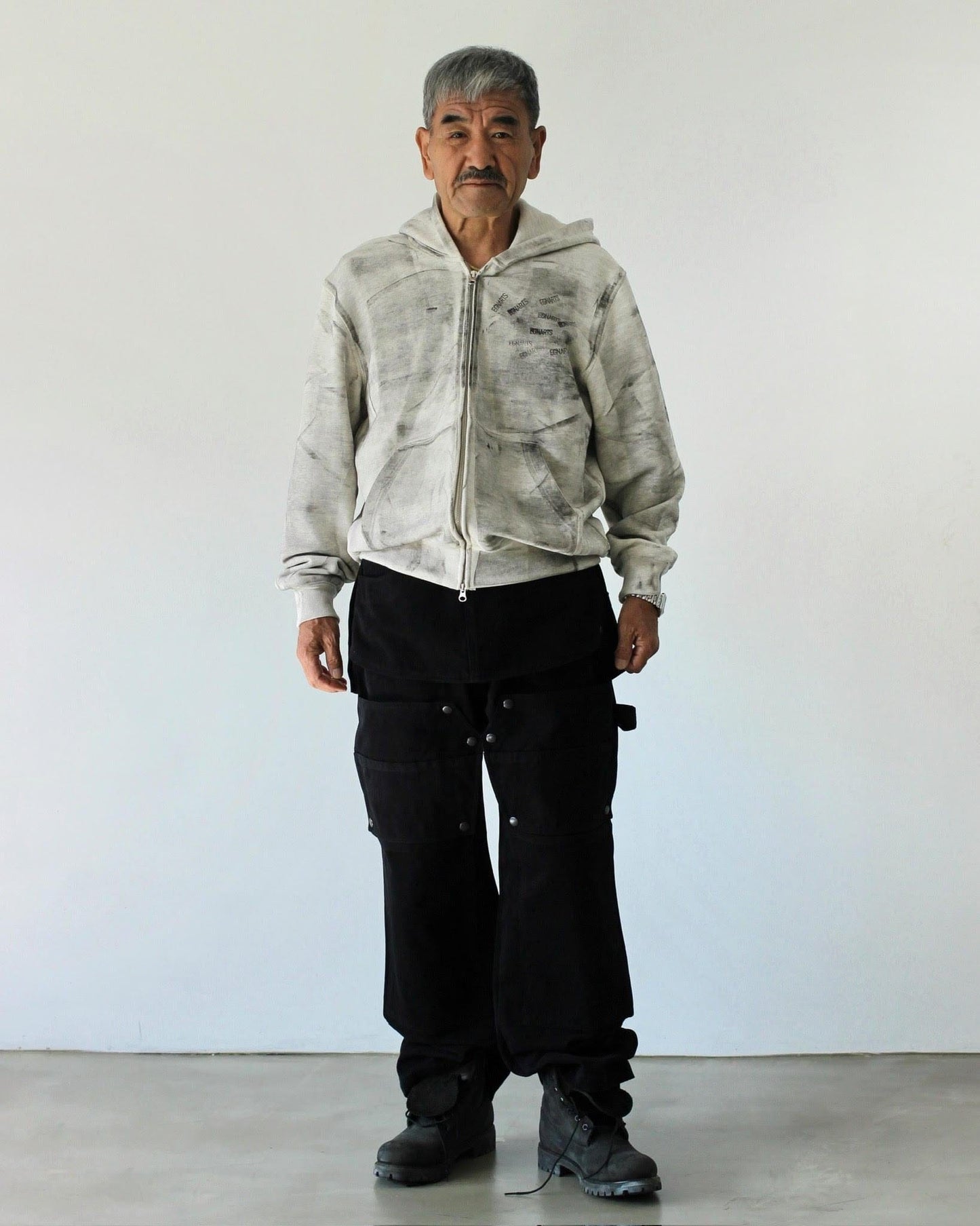 Stamped Zip-Up Hoodie Gray-EGNARTS-APOC STORE