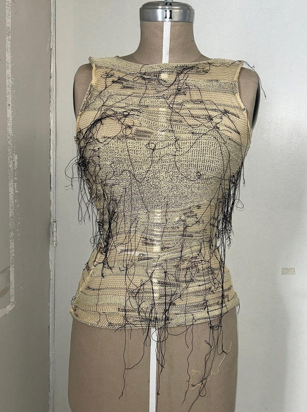 Organic Vest Beige Black-Krystal Paniagua-APOC STORE