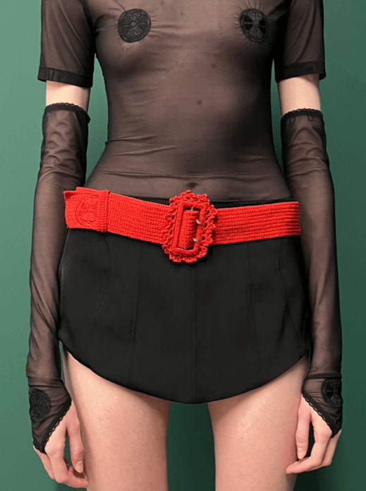 Crochet Belt with embroidery logo and open back-Nastyamasha-APOC STORE