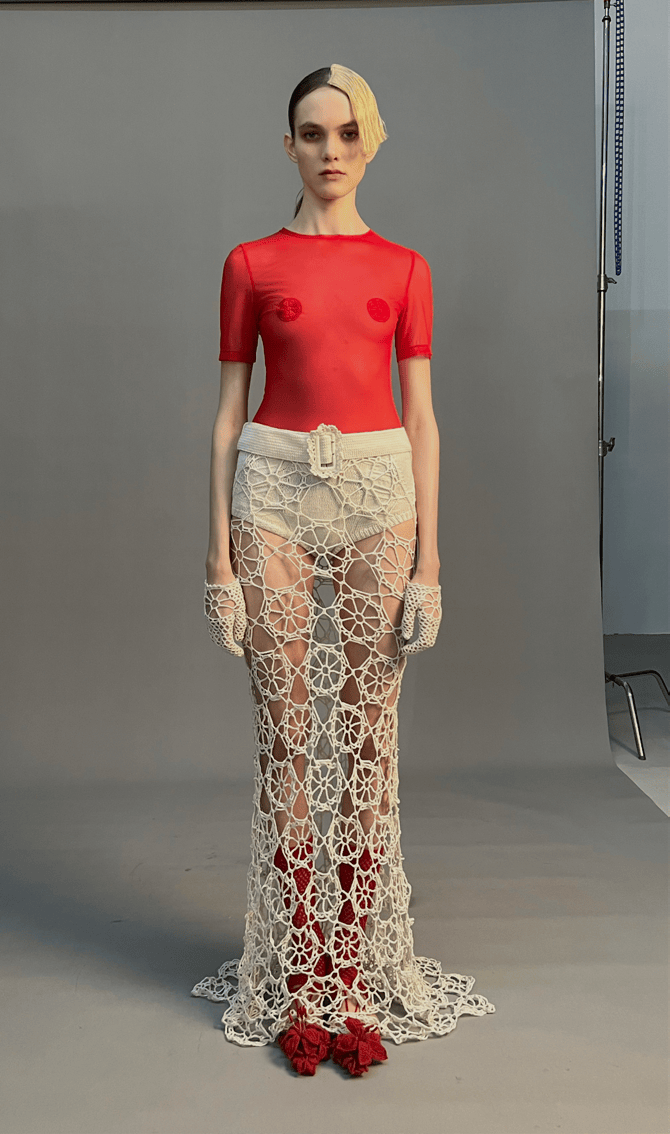 Crochet Gloves with Floral detail-Nastyamasha-APOC STORE