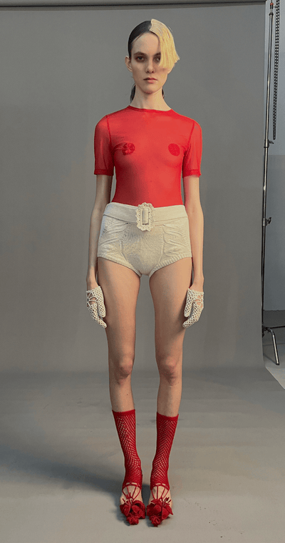 T-shirt with embroidery logo red-Nastyamasha-APOC STORE