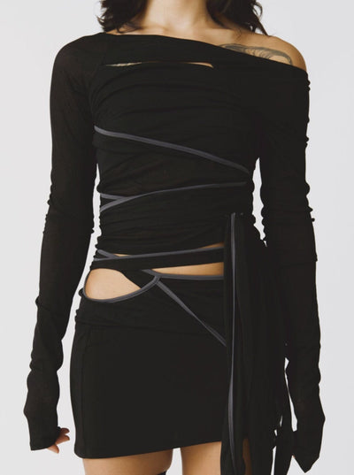 TWIST OFF-SHOULDER TOP BLACK-Lalameemee-APOC STORE