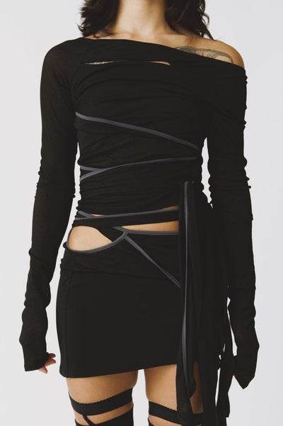 TWIST WRAP SKIRT BLACK-Lalameemee-APOC STORE