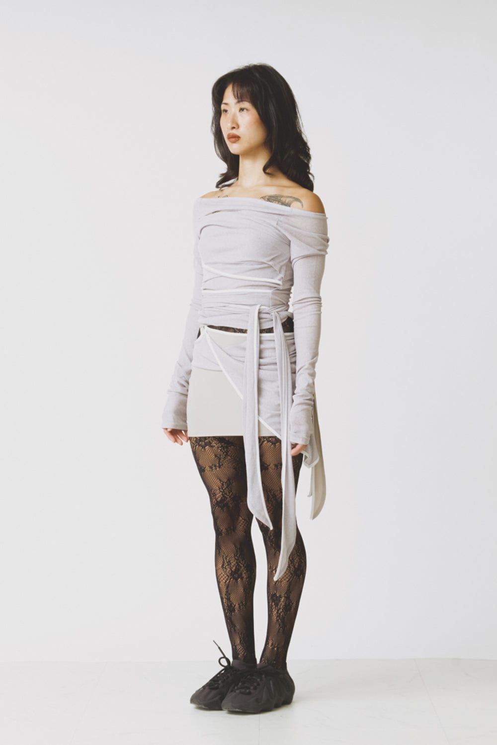 TWIST OFF-SHOULDER TOP LIGHT GREY-Lalameemee-APOC STORE