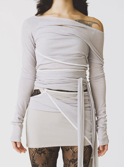 TWIST OFF-SHOULDER TOP LIGHT GREY-Lalameemee-APOC STORE