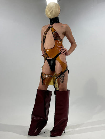 Fishnet Latex Cutout Dress-Alectra Rothschild / Masculina-APOC STORE