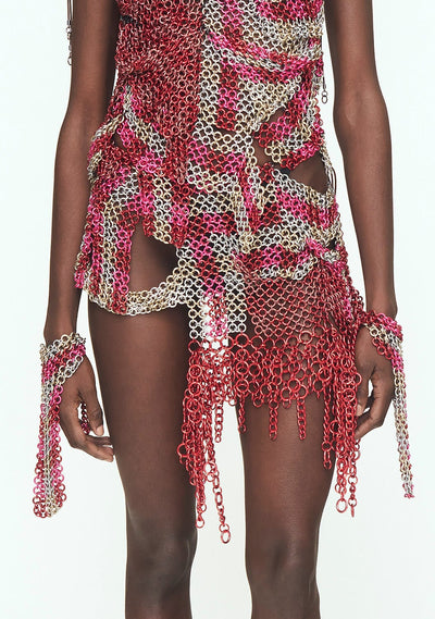 Fita Red + Pink Long Fringe Mini Skirt-JALACONDA-APOC STORE