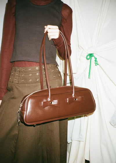 RIBBON BAGUETTE BAG BURGUNDY-SAENGIN STUDIOS-APOC STORE