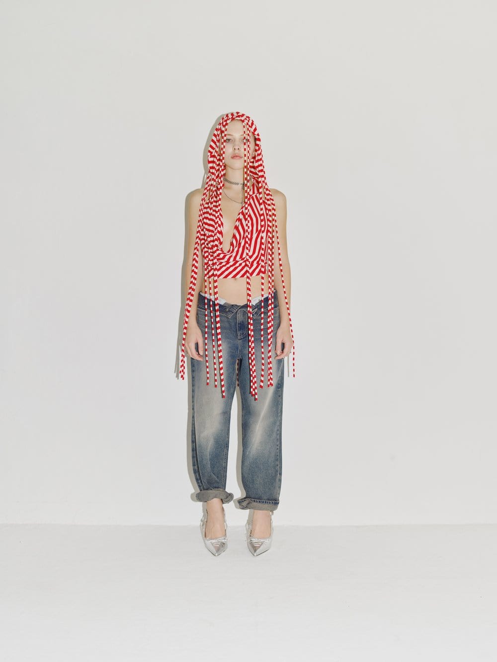 PARACHUTE HOOD HALTER RED/WHITE-Nibgnus-APOC STORE
