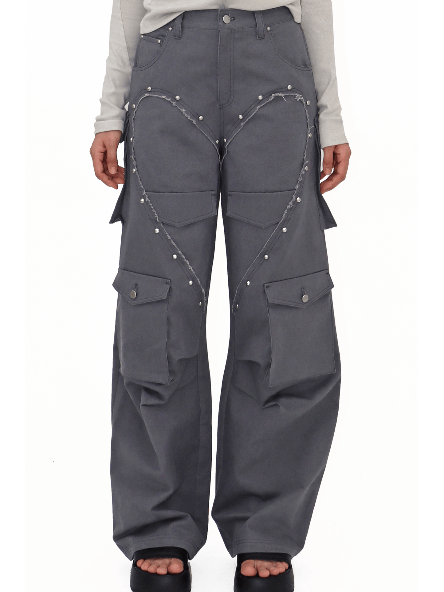 HEART CARGO PANTS GREY-Nibgnus-APOC STORE