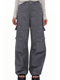 HEART CARGO PANTS GREY-Nibgnus-APOC STORE