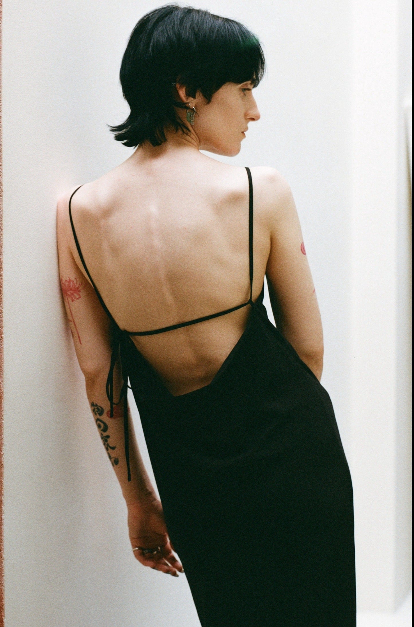 Black Bias Cut Square Neck Open Back Dress-arc us arkus-APOC STORE